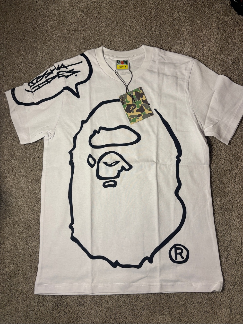 Bape White T-Shirt with Black Ape Head Graphic